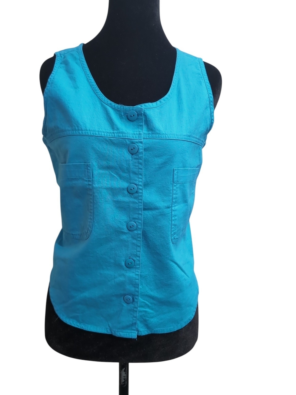 Vintage Victoria Harbor Turquoise Cotton Button Front Tank Top Size M Sleeveless